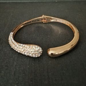 Anne Klein Gold Pavé Crystal Hinged Open Cuff Bracelet